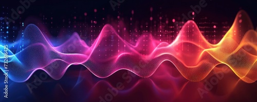 Abstract sound energy wave field of music with flowing particle design, Glowing sound wave wallpaper
