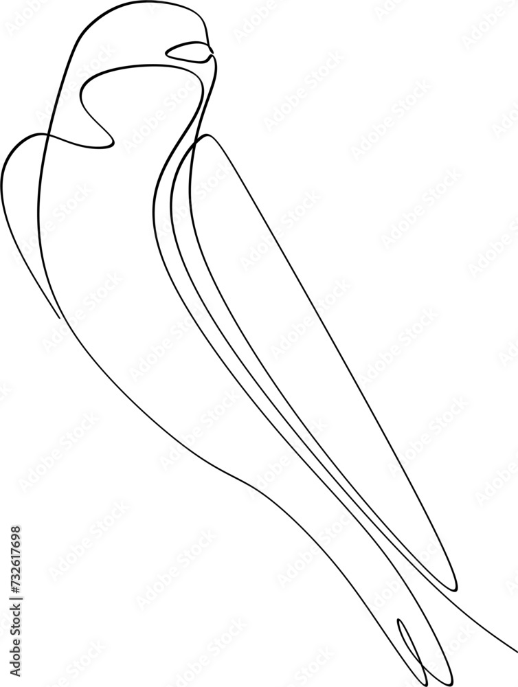 Linear swallow design. Continuous drawing of birds Linear swallow design. Continuous drawing of birds