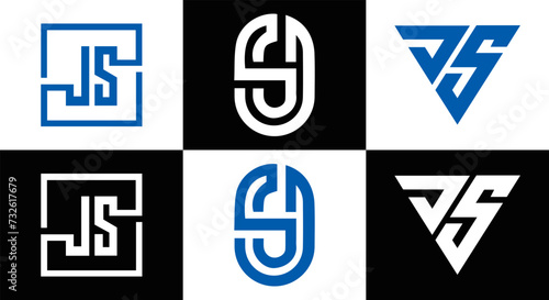 JS logo. JS set , J S design. White JS letter. JS, J S letter logo design. Initial letter JS letter logo set, linked circle uppercase monogram logo. J S letter logo vector design.	
