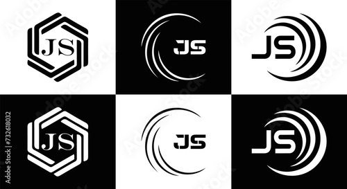 JS logo. JS set , J S design. White JS letter. JS, J S letter logo design. Initial letter JS letter logo set, linked circle uppercase monogram logo. J S letter logo vector design. 