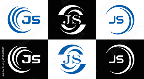 JS logo. JS set , J S design. White JS letter. JS, J S letter logo design. Initial letter JS letter logo set, linked circle uppercase monogram logo. J S letter logo vector design.	
