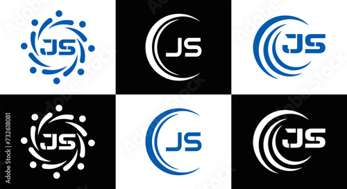 JS logo. JS set , J S design. White JS letter. JS, J S letter logo design. Initial letter JS letter logo set, linked circle uppercase monogram logo. J S letter logo vector design. 