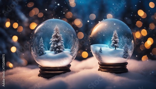christmas tree in the snow highly intricately detailed photograph of Winter christmas background with trees covered by snow in a snow globe 