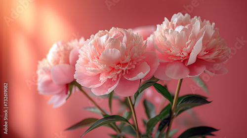 Bouquet of pink peonies on a pink background.