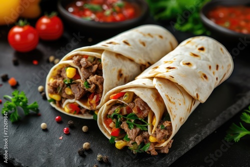 Mexican burrito with beef and vegetables