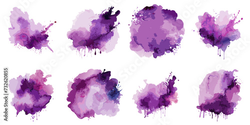 Vector illustration of multiple watercolor style purple splashes photo