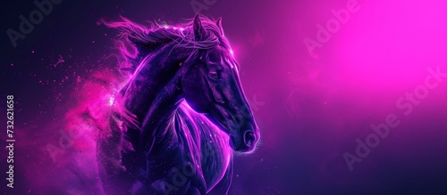 Majestic horse with purple neon glow. Neon purple cyberpunk vaporwave horse.