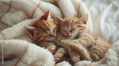 two kittens sleeping in a blanket