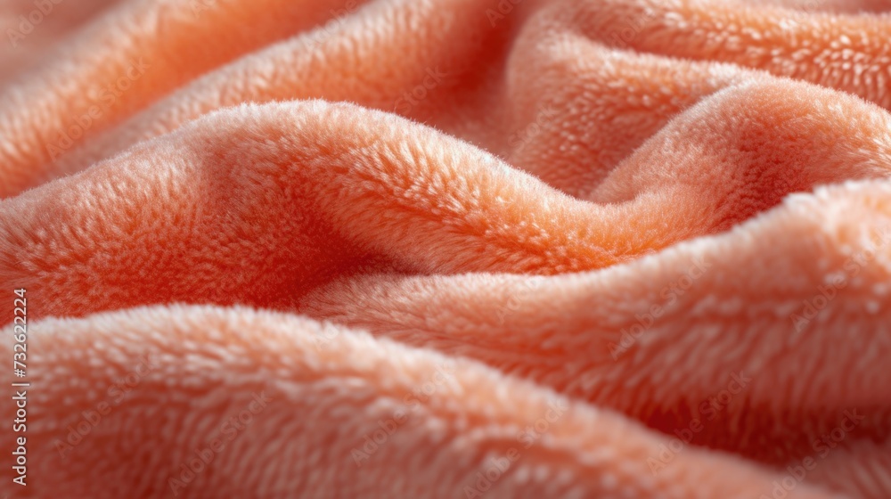 rich Peach Fuzz velvet material, highlighting the plush, dense texture and the subtle, warm hue, occupying the whole screen with its cozy and inviting appearance