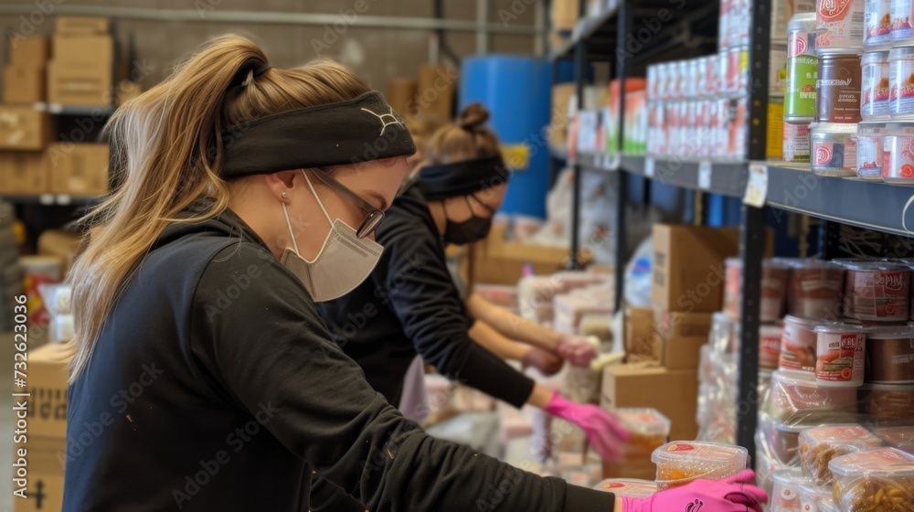 Volunteers Packing at a Local Food Bank 