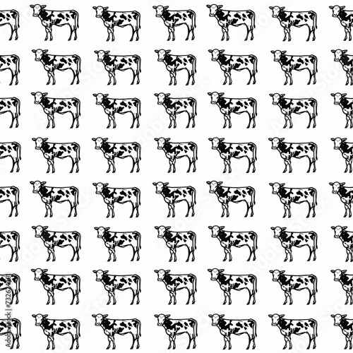 Black and white seamless pattern with cows.