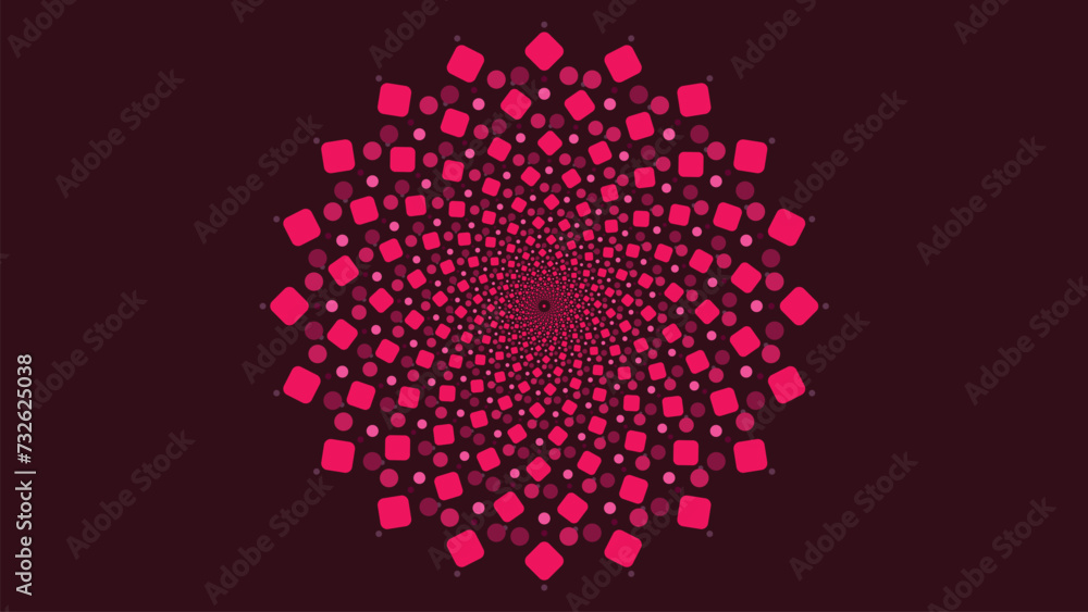 Abstract spiral dotted simple minimalist urgency deep data cycle pink background.