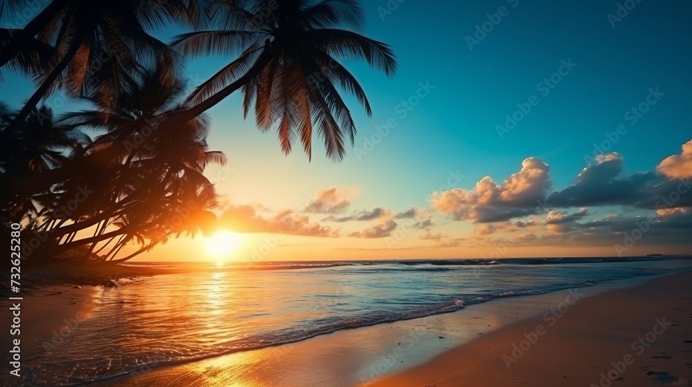 Stunningly realistic summer beach scenery with beautiful ocean waves and sandy shore background