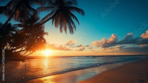 Stunningly realistic summer beach scenery with beautiful ocean waves and sandy shore background © Aliaksandra