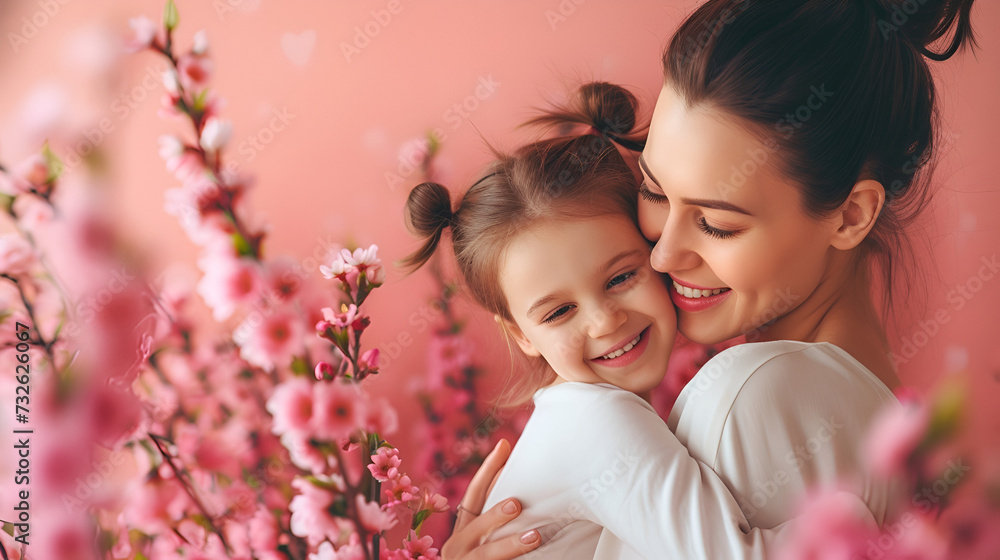 copy space card or banner for mother's day, mother with daughter with place for text