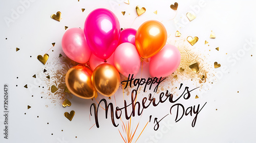 mother's day banner with "happy mother's day" lettering with colorful balloons on white background
