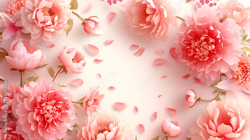 copy space card or banner for mother's day or eighth of march on a pink background pink flowers with place for text