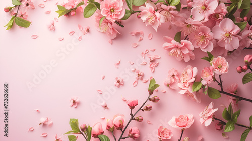 copy space card or banner for mother's day or eighth of march on a pink background pink flowers with place for text © katerinka