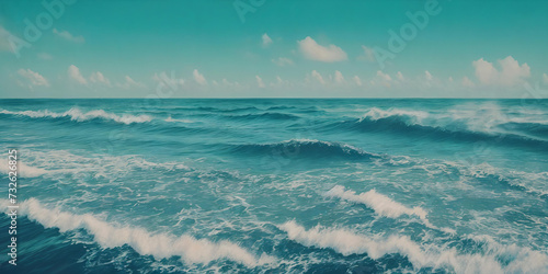 Sea panorama with waves. . Generative AI.