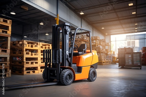 Forklift in warehouse. Logistics and transportation concept.