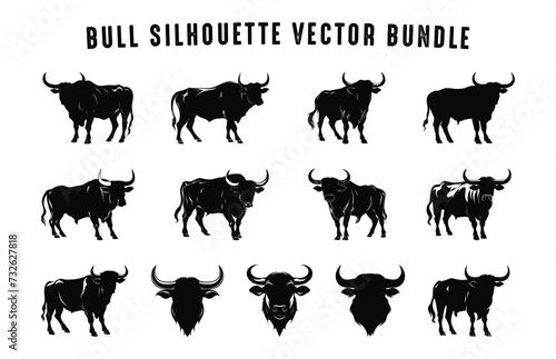 Bull Silhouettes black vector Set, Americal Bulls silhouette collection photo