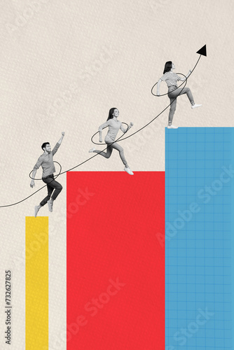 Canvas Print Magazine picture sketch collage image of purposeful workers having achieving suc