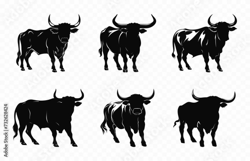 Bull Silhouette black vector Set, Americal Bulls silhouettes collection photo