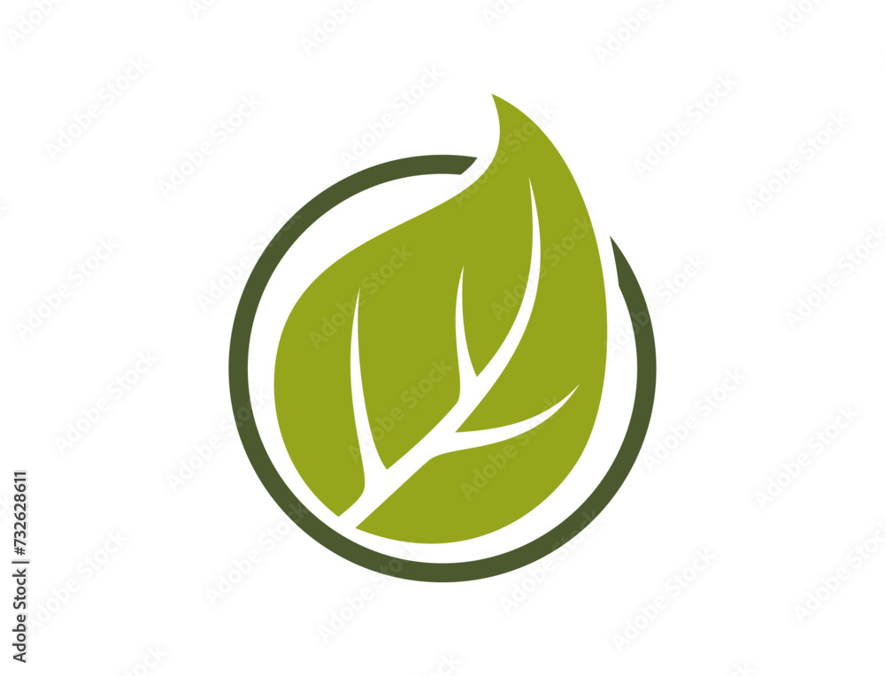 eco friendly icon. leaf in a circle. bio and organic symbol. vector image in flat design