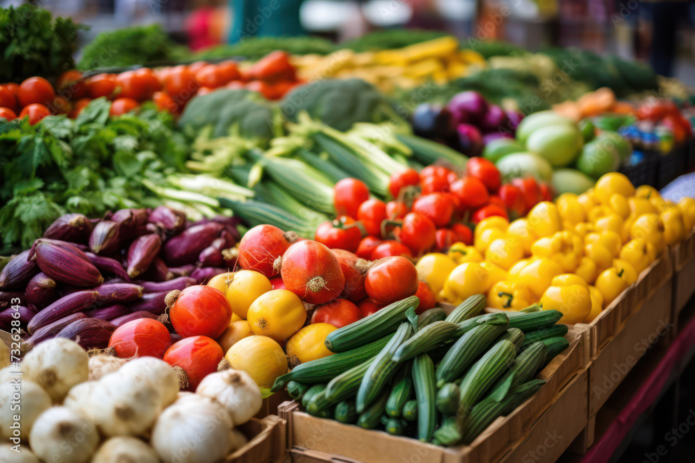 Fresh and Colorful Farmers Market Stall: Organic and Healthy Vegetables for a Nutritious Salad