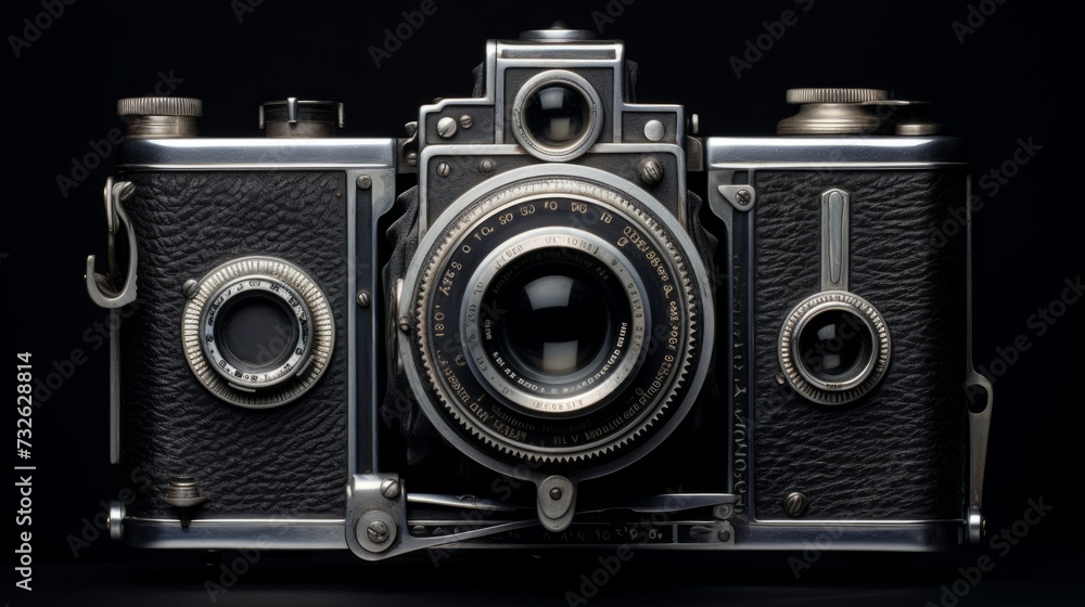 Classic vintage camera against stylish black backdrop - retro photography equipment concept