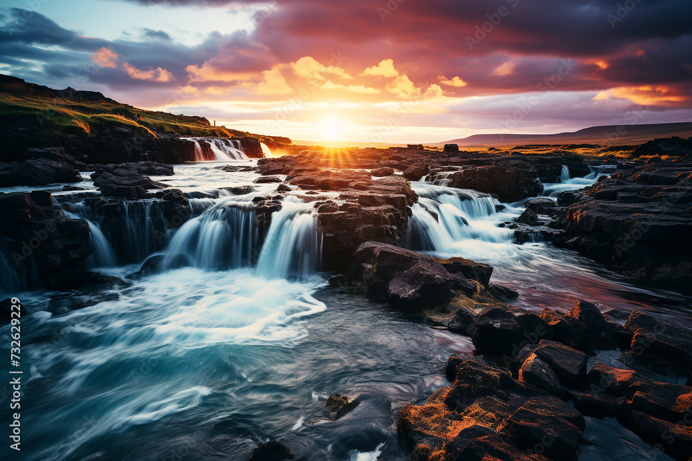 Beautiful waterfall with mountain view background