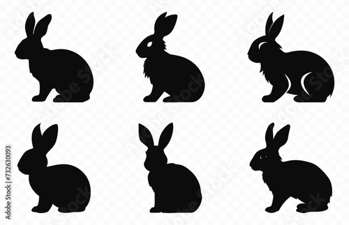 Easter bunnies black silhouettes, Bunny Silhouette vector set, Different Rabbits clipart bundle