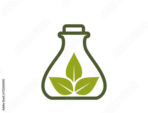 Eco icon. green leaves in flask. planting, organic and growing symbol. vector image in flat design