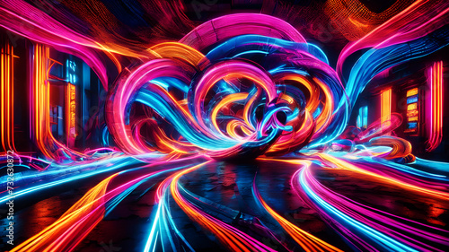 Create a visually striking composition with bold, neon-colored curves weaving through the image, creating a sense of excitement and intensity bright ligtning, kodak 400, cinematic, ultra realistic photo