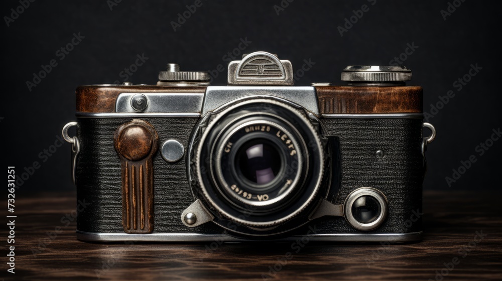 Classic vintage camera against stylish black backdrop - retro photography equipment concept