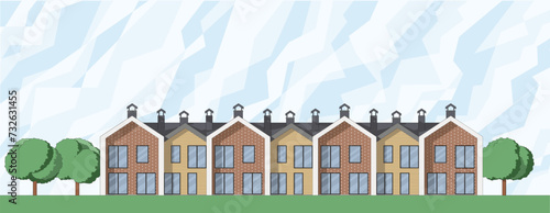 Architectural two story townhouse blueprints and drawings. Vector illustration