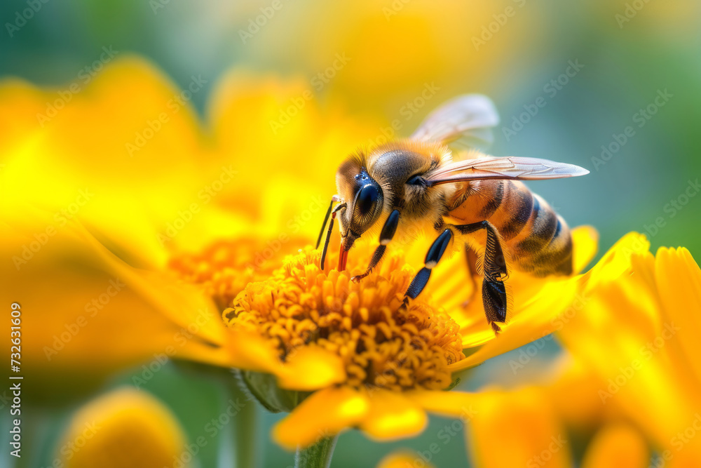 Bee sitting on a flower collecting nectar and pollen, close up view
Bee sitting on a flower collecting nectar and pollen, close up view