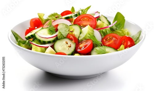 Salad with fresh vegetables on a plate isolated on white background.