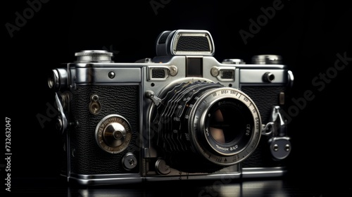 Vintage camera - retro photography equipment on dark background