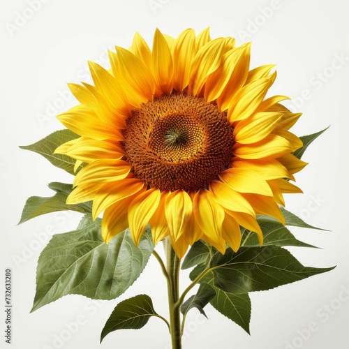Large Yellow Sunflower With Green Leaves