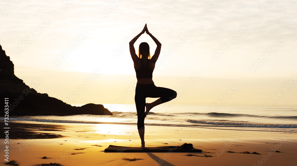 Woman yoga poses on the beach