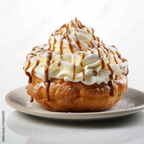 Pastry With Whipped Cream and Caramel Drizzle