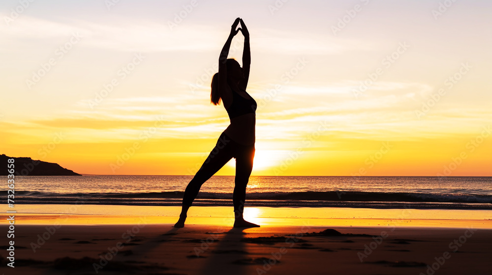 Woman yoga poses on the beach