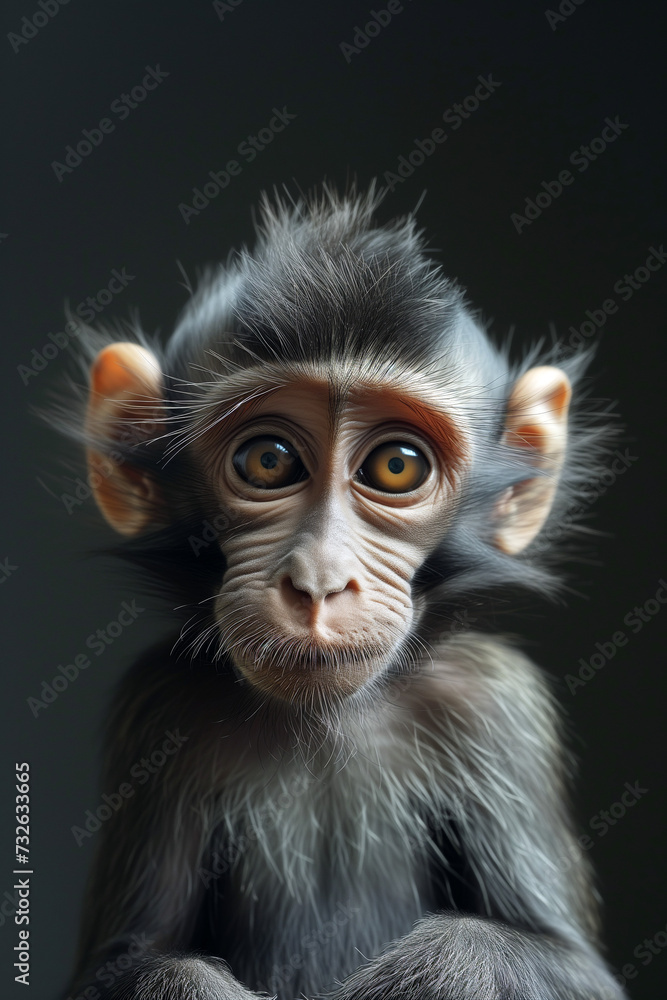 Studio shot of a cute looking monkey with funny facial expression - Generative AI Studio shot of a cute looking monkey with funny facial expression - Generative AI