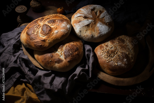 Moroccan batbout bread on a wooden surface photo