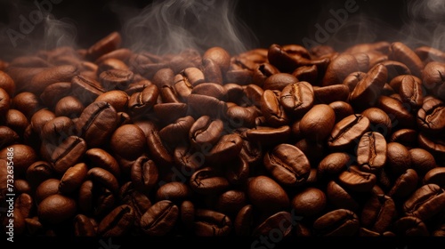 Coffee beans background, Panorama of artistic coffee banner.