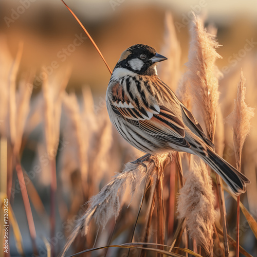Obraz na płótnie grey sparrow bird on the grass w salonie