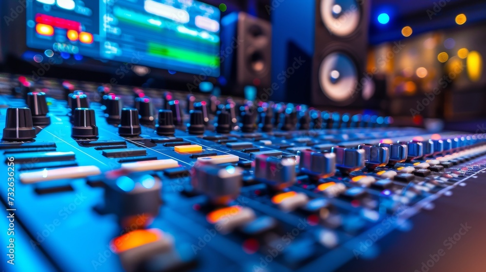 Professional Sound studio scene. Intricate audio equipment Professional Sound studio scene. Intricate audio equipment
