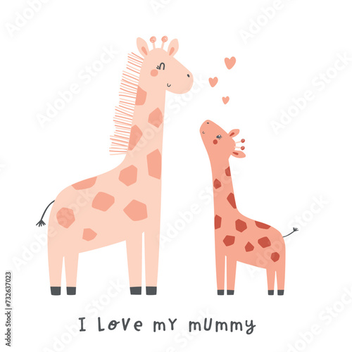 cute giraffe with baby giraffe vector
