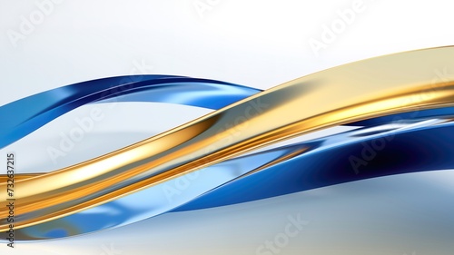 Abstract glass ribbon background. Luxury blue gold liquid shape in motion. Iridescent gradient digital art for banner, wallpaper.